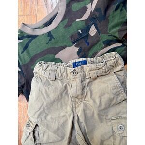 Polo Ralph Lauren Boys Camo Pocket Tee & Khaki Cargo Shorts Outfit Size 5